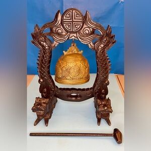 Vintage Brass Bell With Wood Stand & Striker From Vietnam Army 1965 See Notes